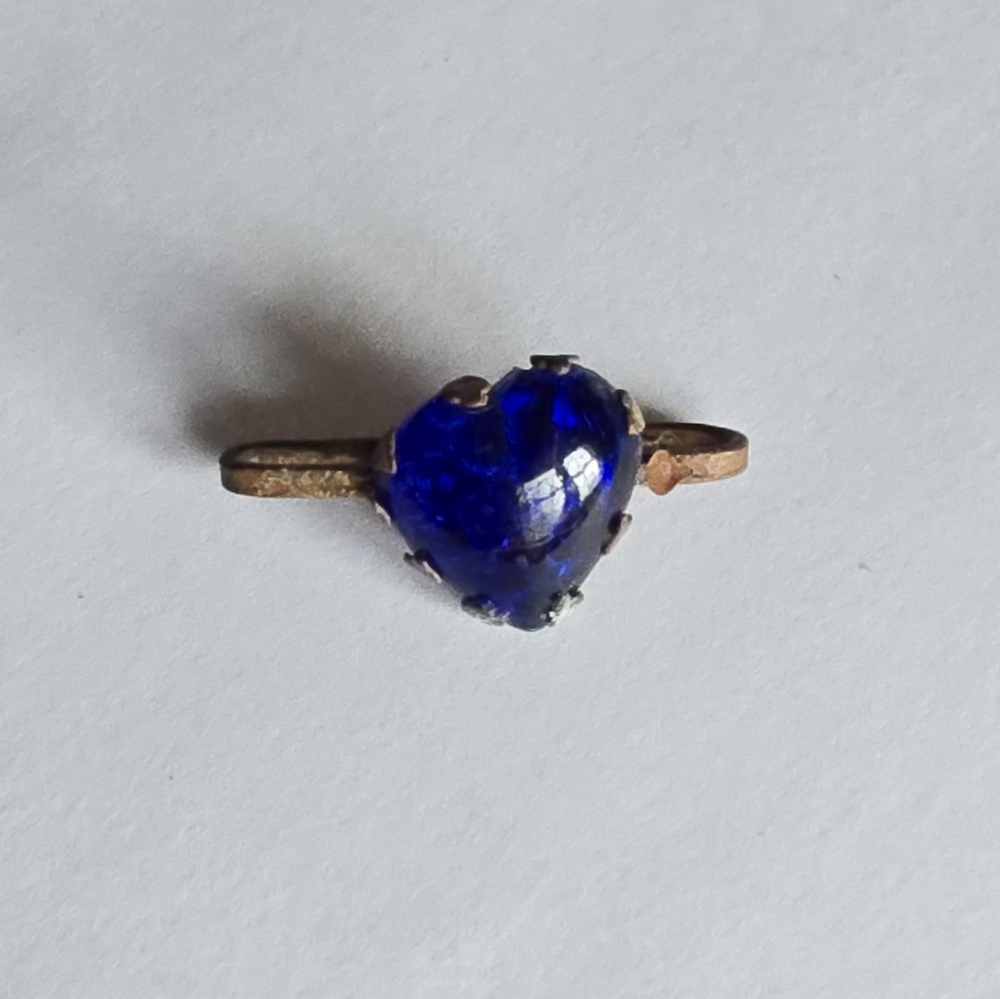 Vintage blue heart pin gold tone antique love sweetheart valentine edwardian